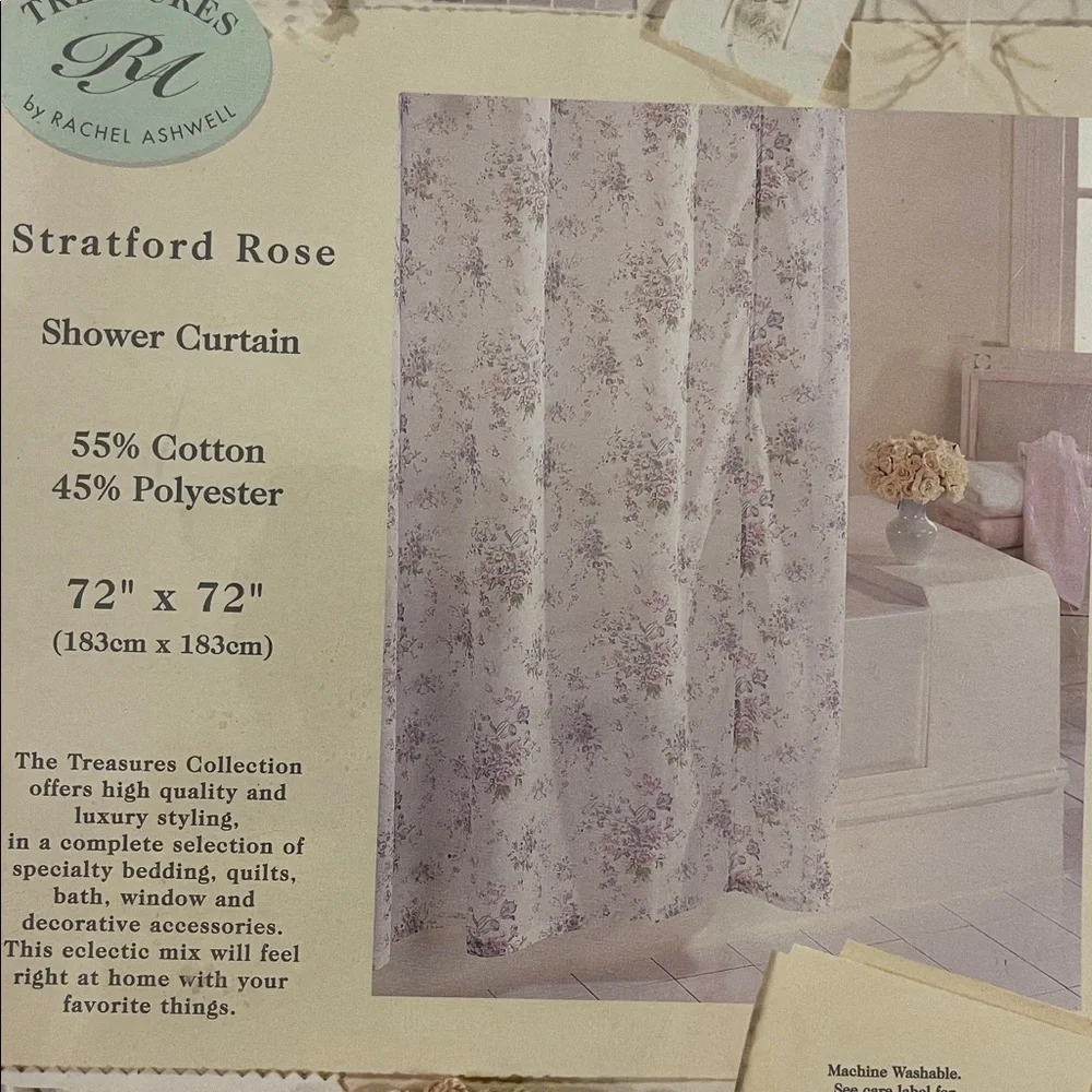 NWT TREASURES BY RACHEL ASHWELL SHOWER CURTAIN STRATFORD ROSE PRINT